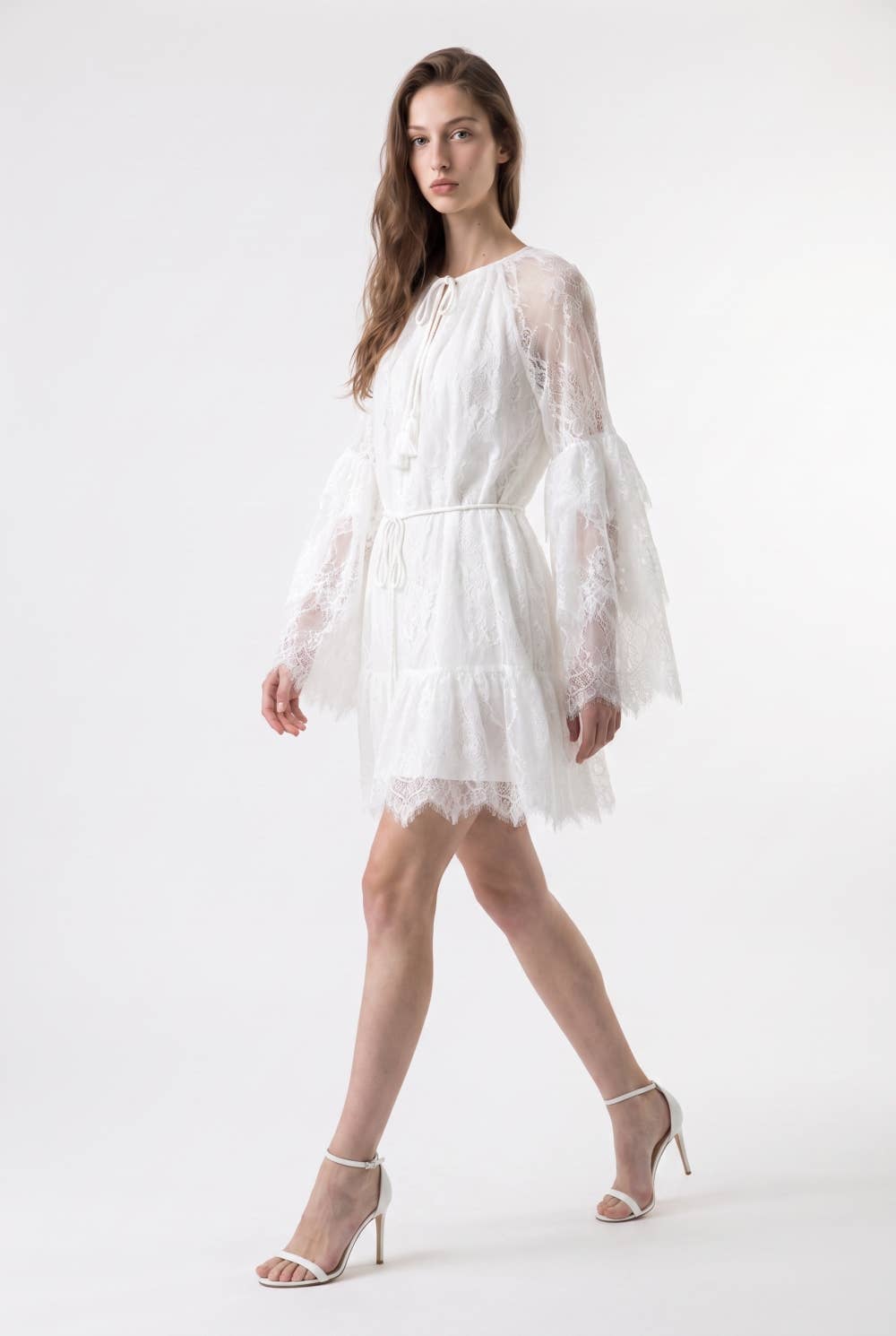 Eyelash Lace Tassel Tie Mini Dress