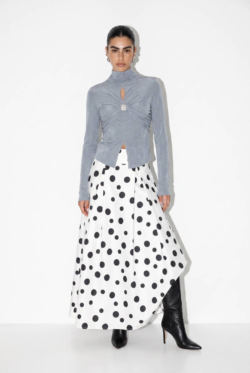 Crystal Buckle Ruched Keyhole Top