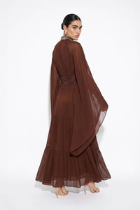 Crystal Embellished Draped Cape Gown