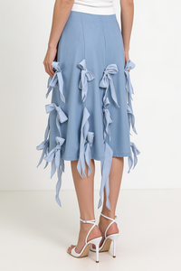 Multi Ribbon Tie Applique A-Line Midi Skirt