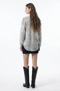 Multi-Print Sheer Button Up Shirt