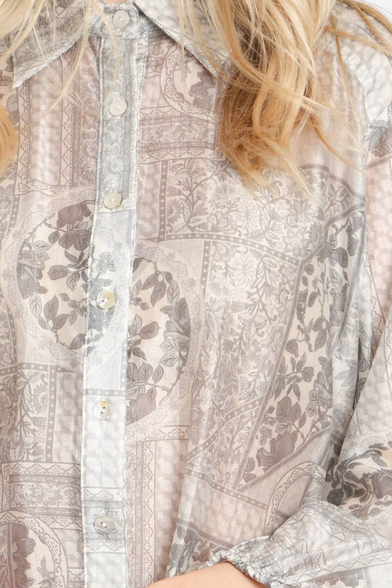 Multi-Print Sheer Button Up Shirt