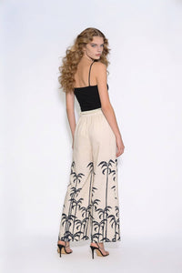 Palm Embroidered Beaded Belt Wide-Leg Trousers