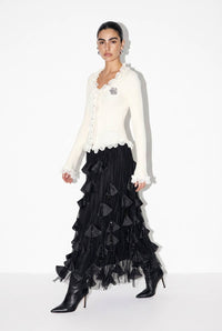 Ribbed Lace Trim Button Front Top