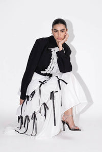 Tiered Tulle Contrast Bow Midi Skirt
