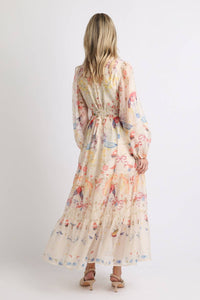 Floral Print Belted Tiered Maxi Dress