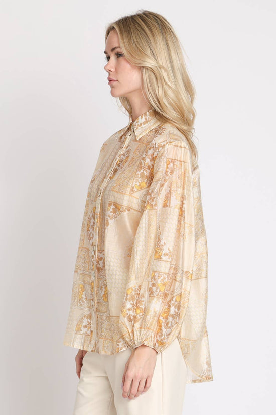 Multi-Print Sheer Button Up Shirt