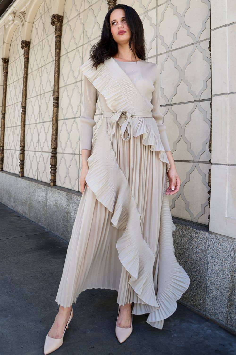 Asymmetric Micro-Pleated Ruffle Maxi Dress - image 8