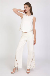 Cutout Eyelet Sleeveless Top And Wide Leg Pants Set