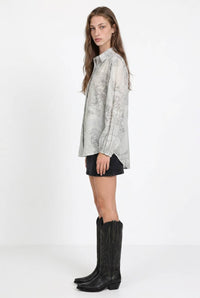 Multi-Print Sheer Button Up Shirt