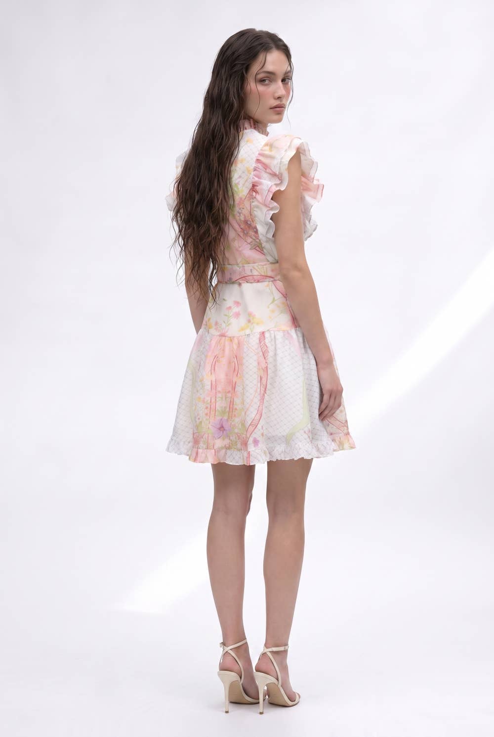 Botanical Print Ruffled Flutter Sleeve Mini Dress