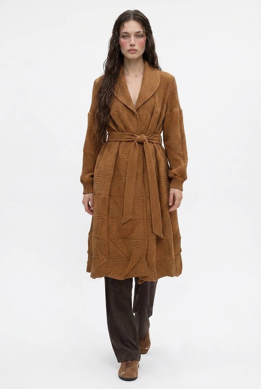 Architectural Geometric Pleated Wrap Coat