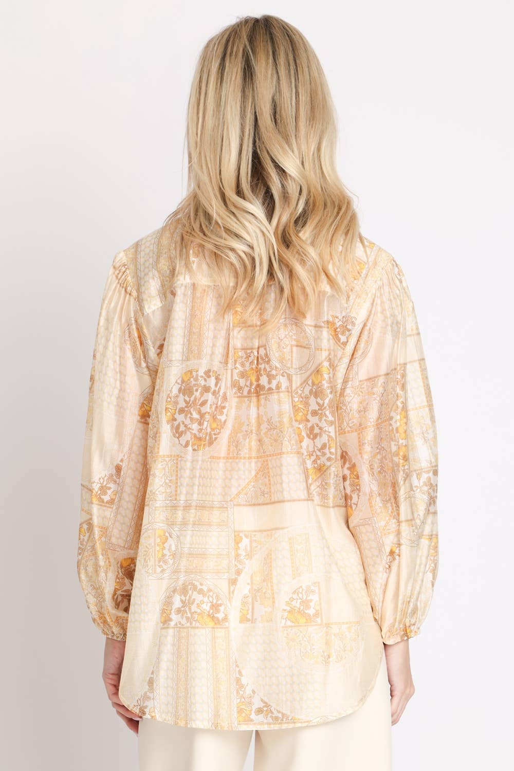Multi-Print Sheer Button Up Shirt