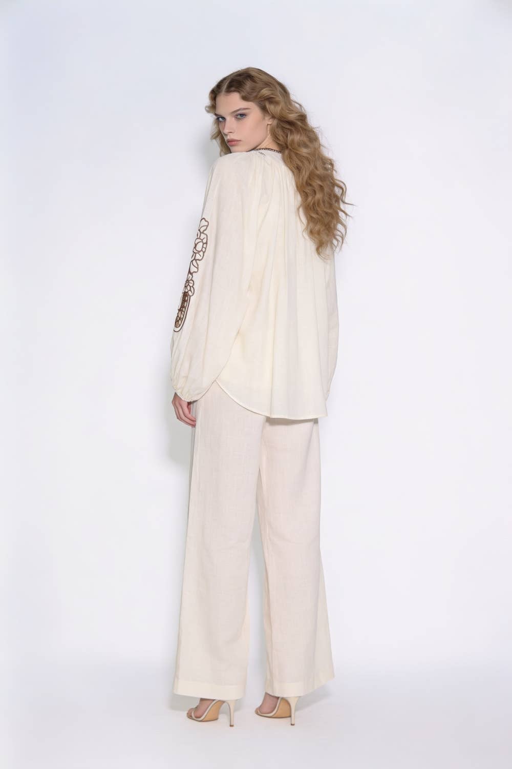 Cutout Embroidered Jewel-Trimmed Peasant Blouse