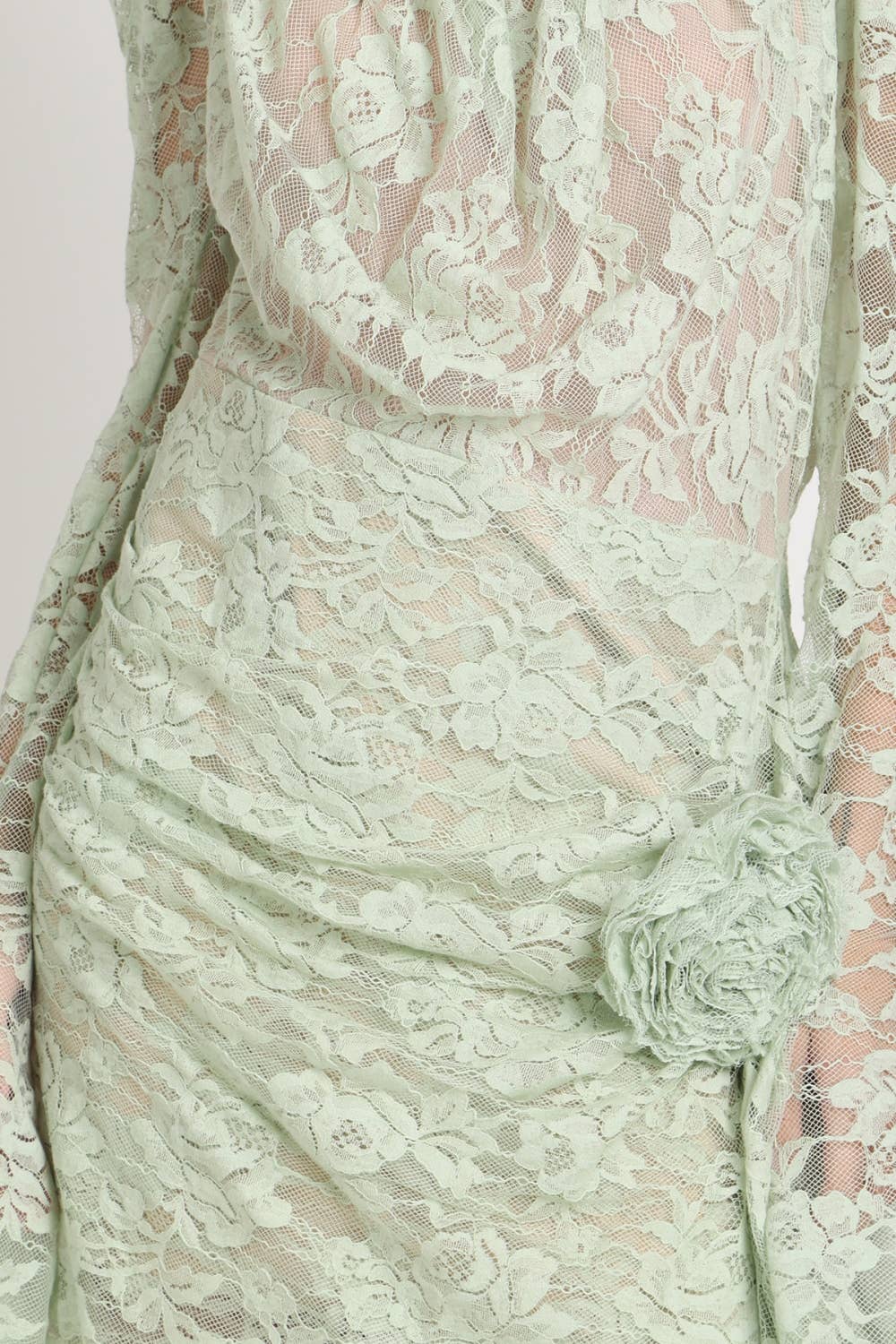 Floral Embroidered Mesh Draped Midi Dress