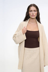 Shawl Collar Open-Front Knit Cardigan