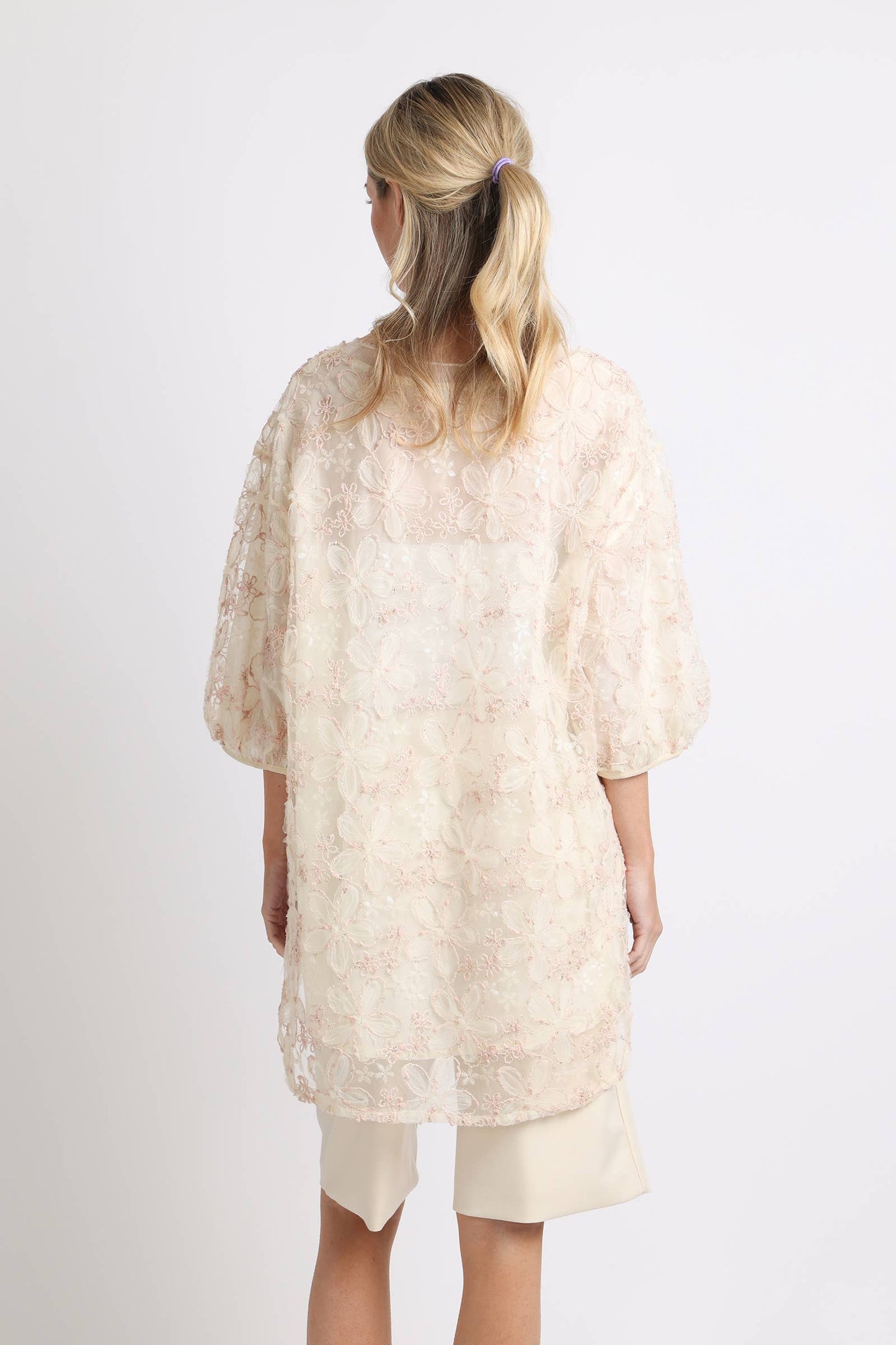 Floral Embroidered High Low Sheer Blouse