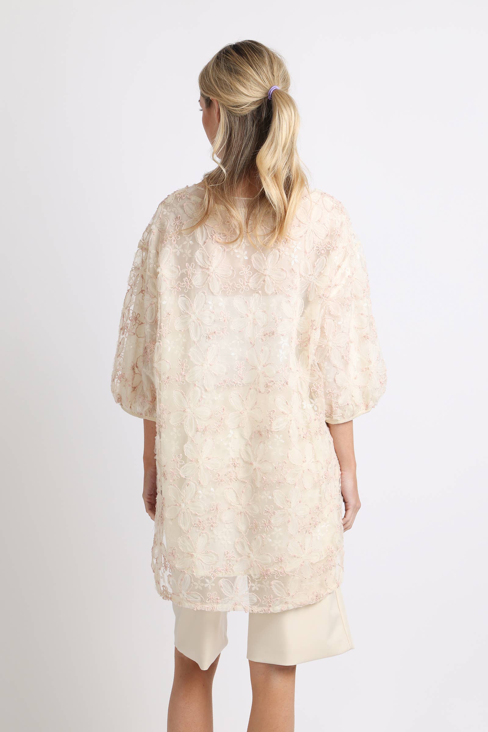 Floral Embroidered High Low Sheer Blouse