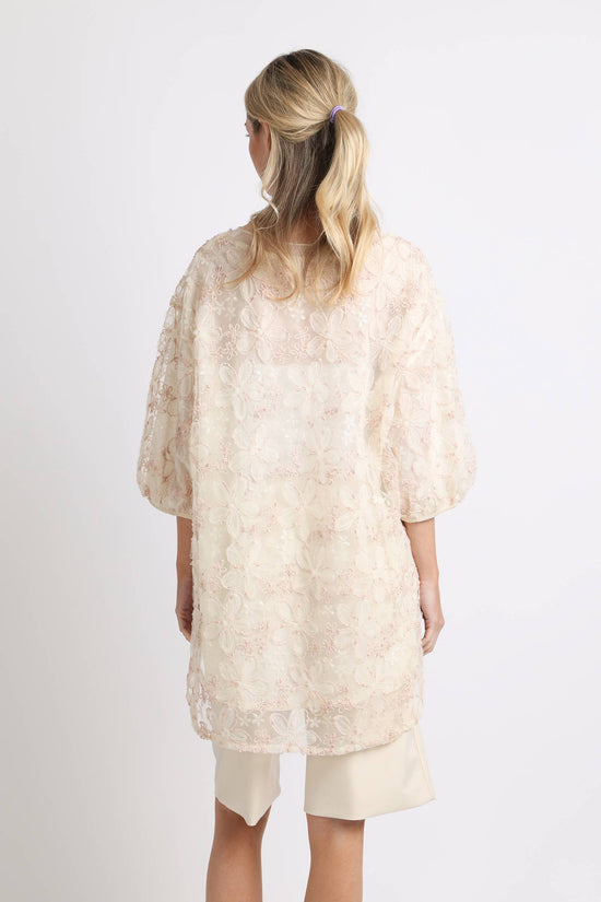 Floral Embroidered High Low Sheer Blouse