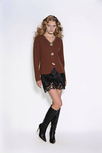 Embellished V-Neck Sculptural Knit Jacket