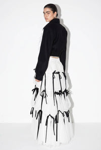 Tiered Tulle Contrast Bow Midi Skirt