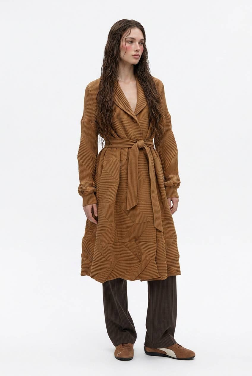 Architectural Geometric Pleated Wrap Coat