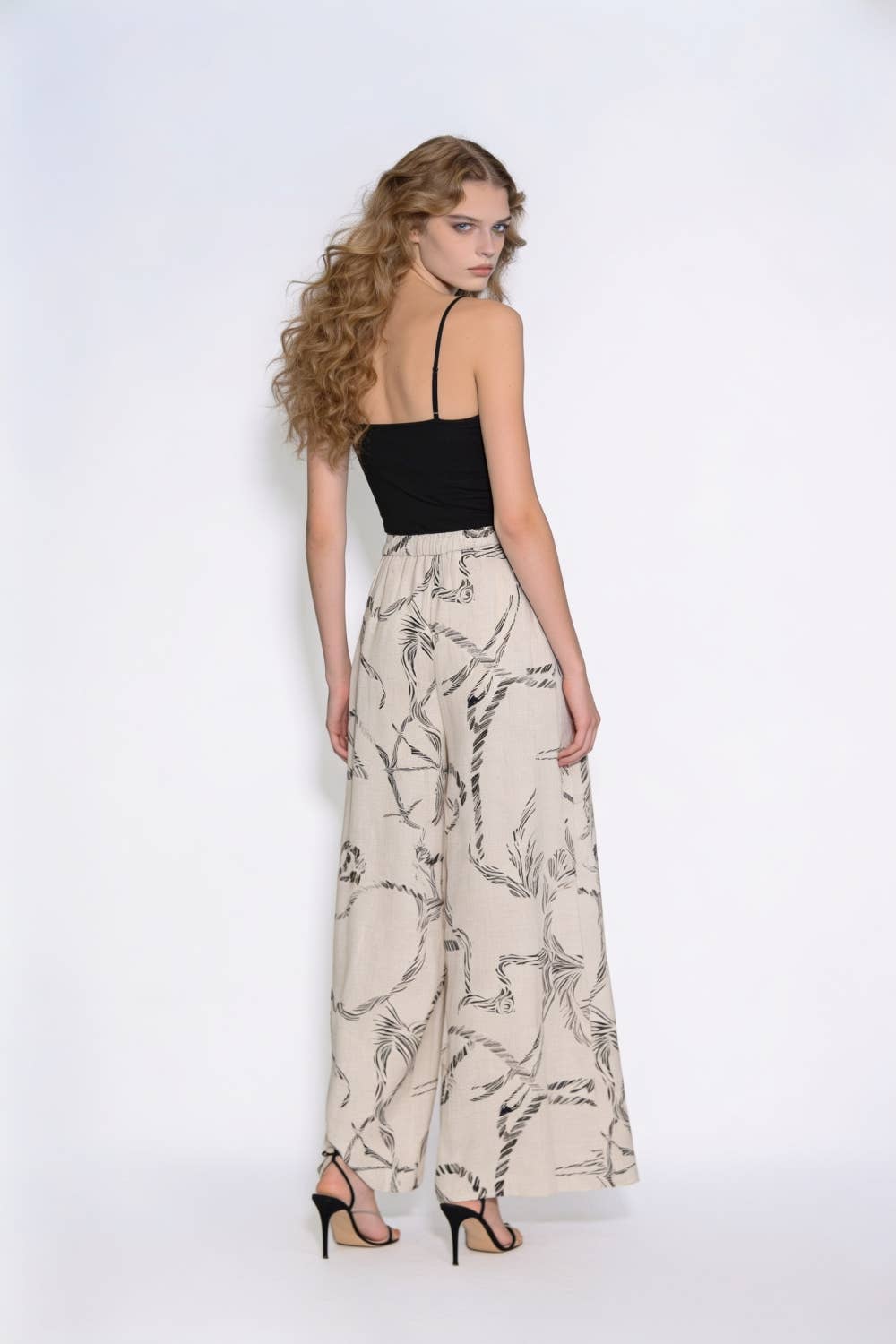 Abstract Nautical Print Wide-Leg Trousers