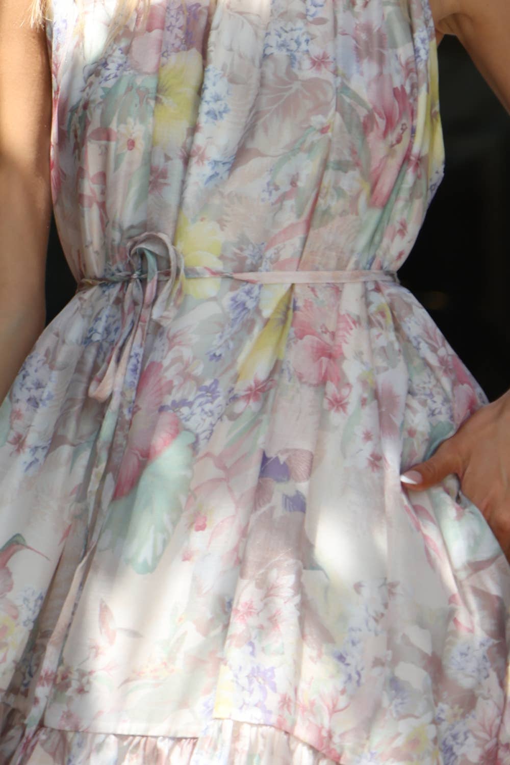 Botanical Floral Tiered High-Neck Maxi Dress