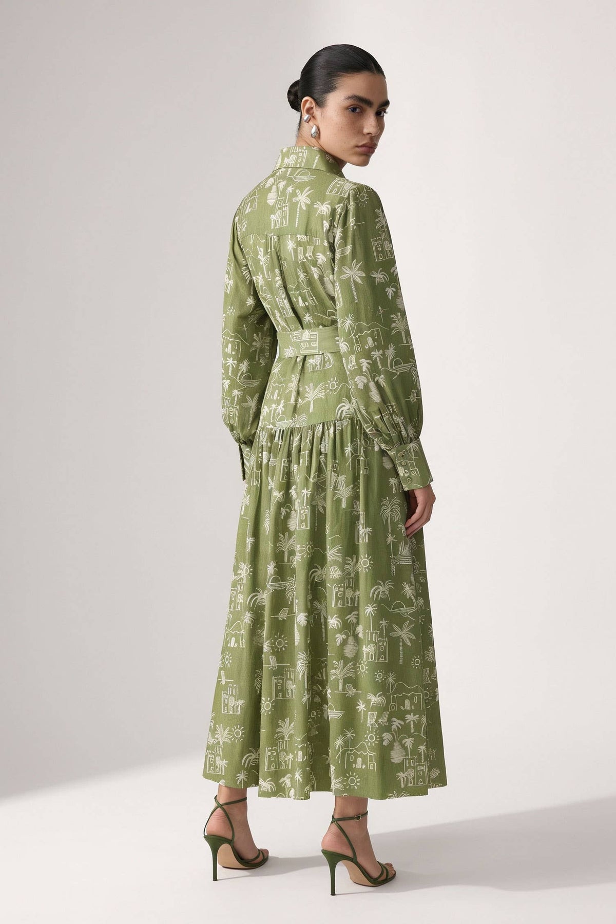 Coastal Illustrated Belted Shirt Maxi Dress