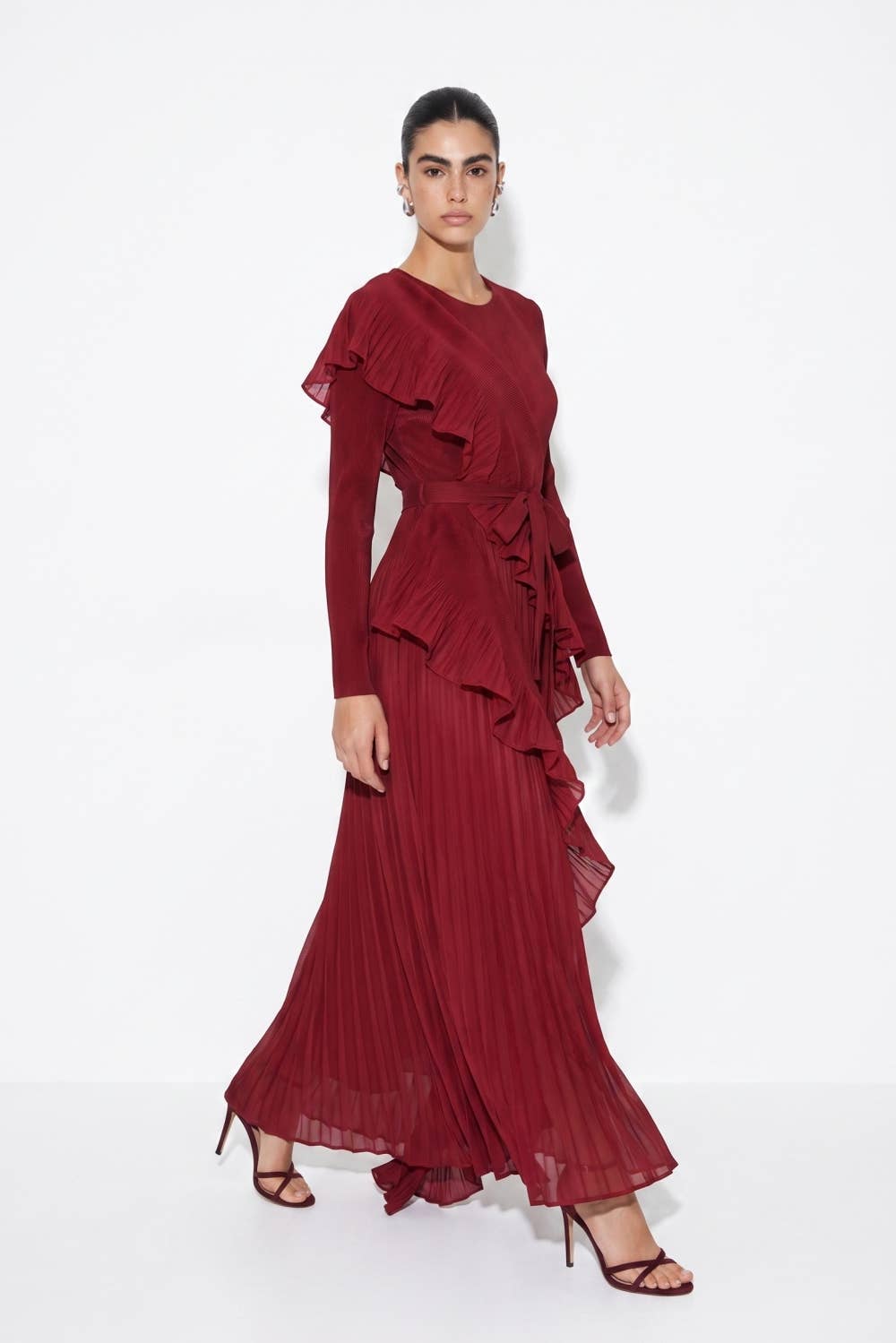 Asymmetric Micro-Pleated Ruffle Maxi Dress - image 3