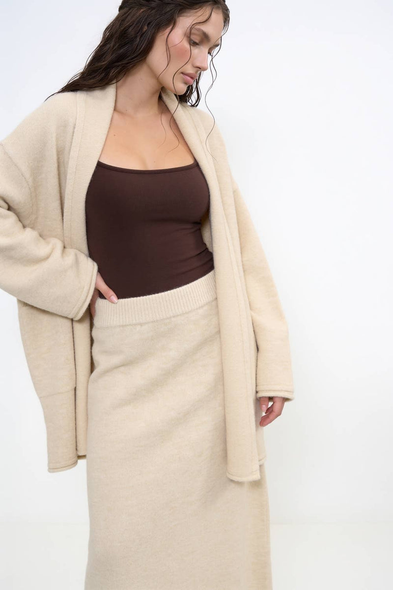 Shawl Collar Open-Front Knit Cardigan