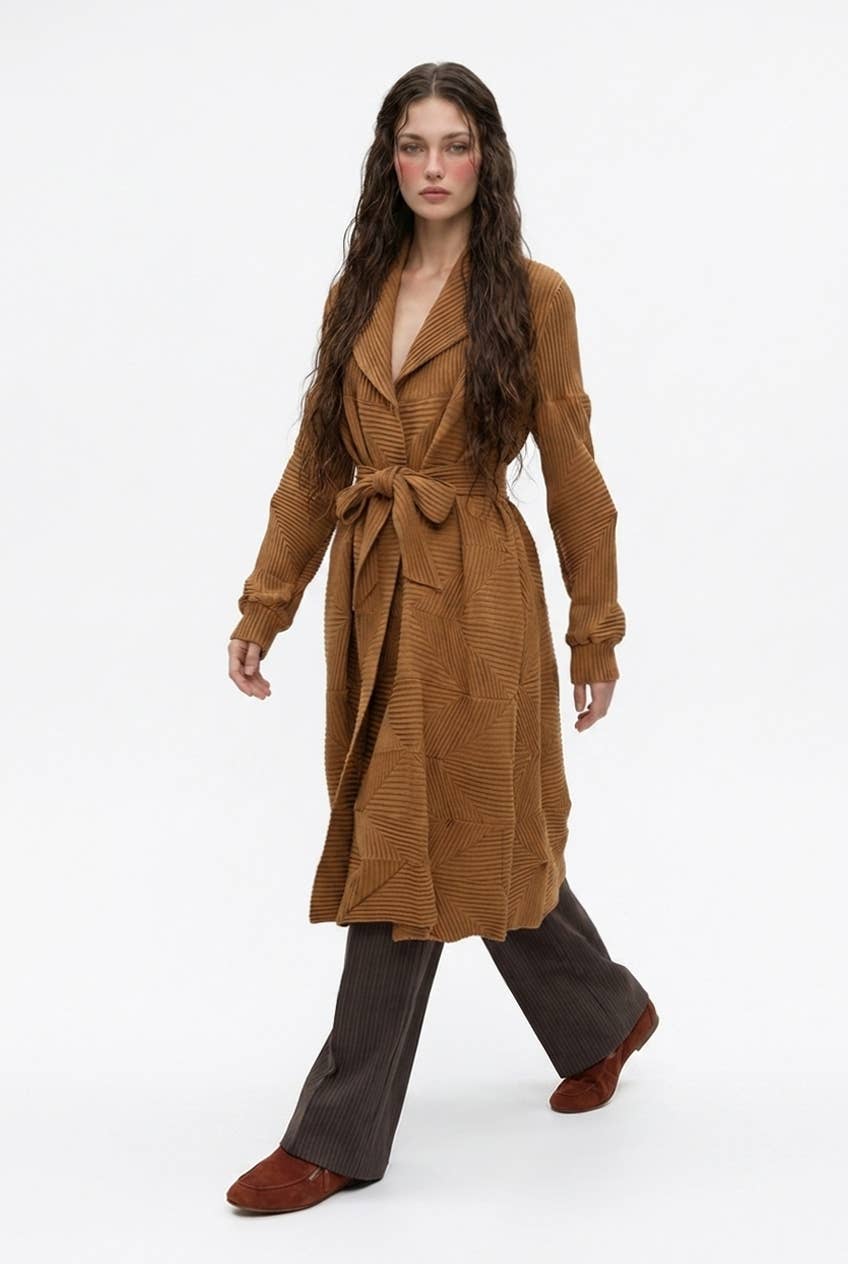 Architectural Geometric Pleated Wrap Coat