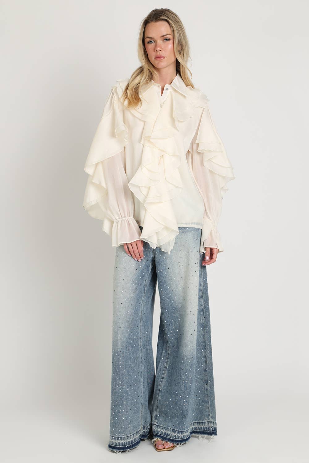 Shimmer Organza Voluminous Ruffled Blouse