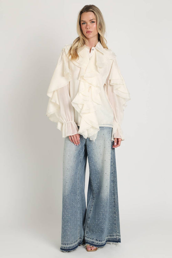 Shimmer Organza Voluminous Ruffled Blouse
