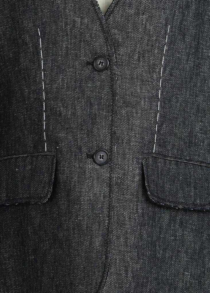 Collarless Contrast Stitched Textured Woven Blazer
