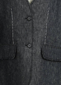 Collarless Contrast Stitched Textured Woven Blazer