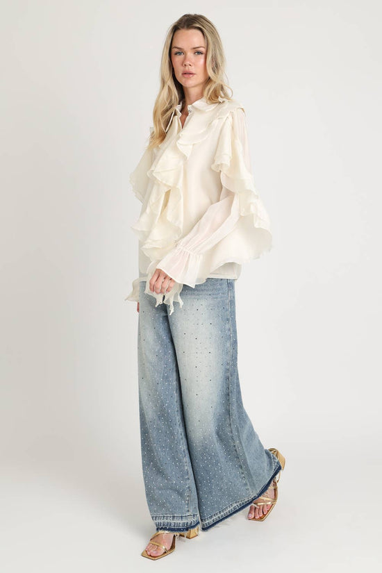 Shimmer Organza Voluminous Ruffled Blouse