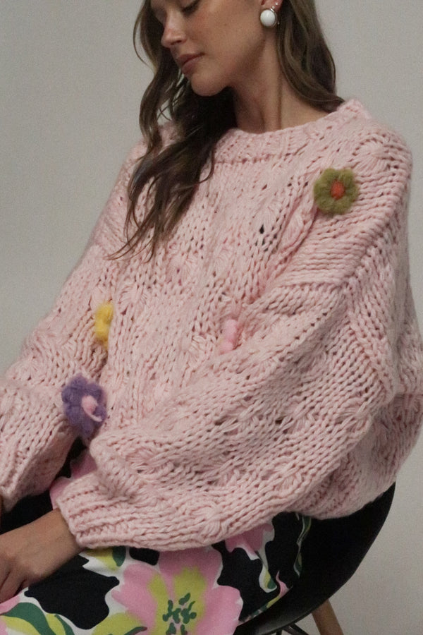 Colorful Flower Crochet Decor Knitted Sweater Top - Shop Beulah Style
