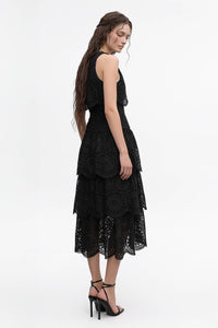 Geometric Guipure Lace Tiered Maxi Dress