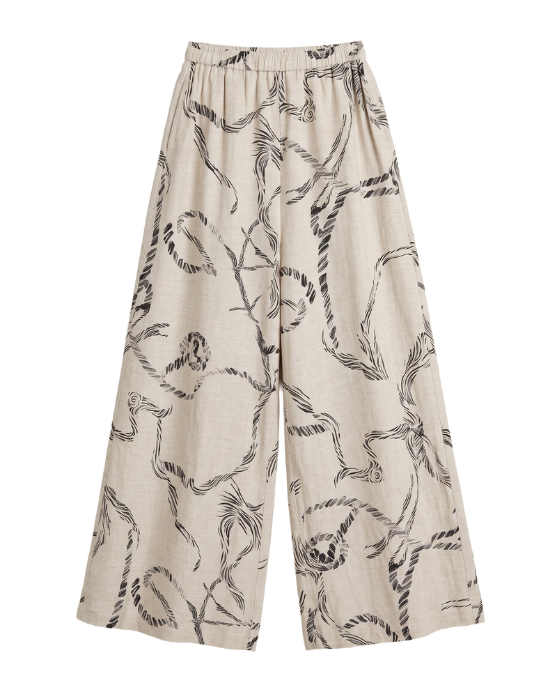 Palm Embroidered Beaded Belt Wide-Leg Trousers