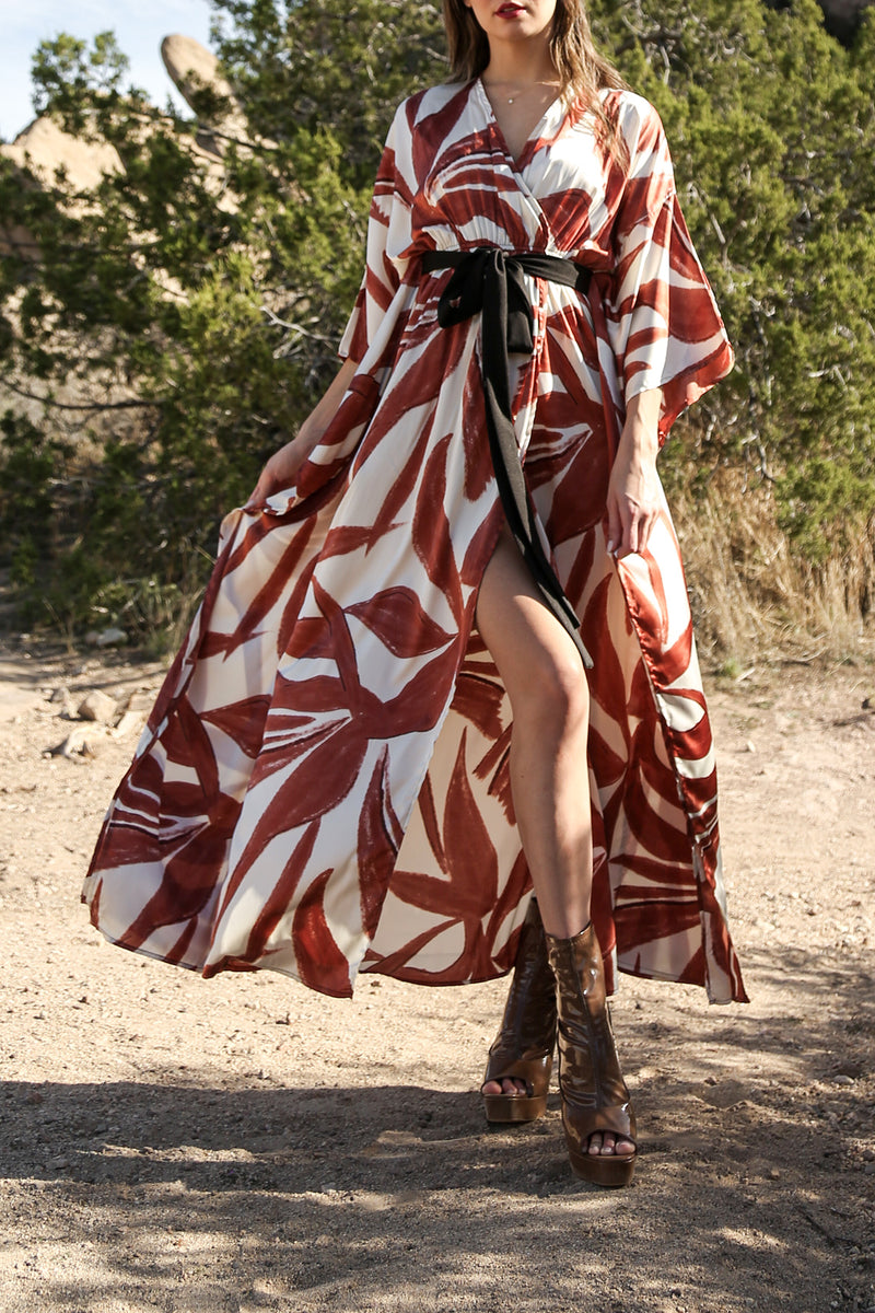 Clara Belted V-Neck Wrap Multi Print Maxi Dress - Shop Beulah Style
