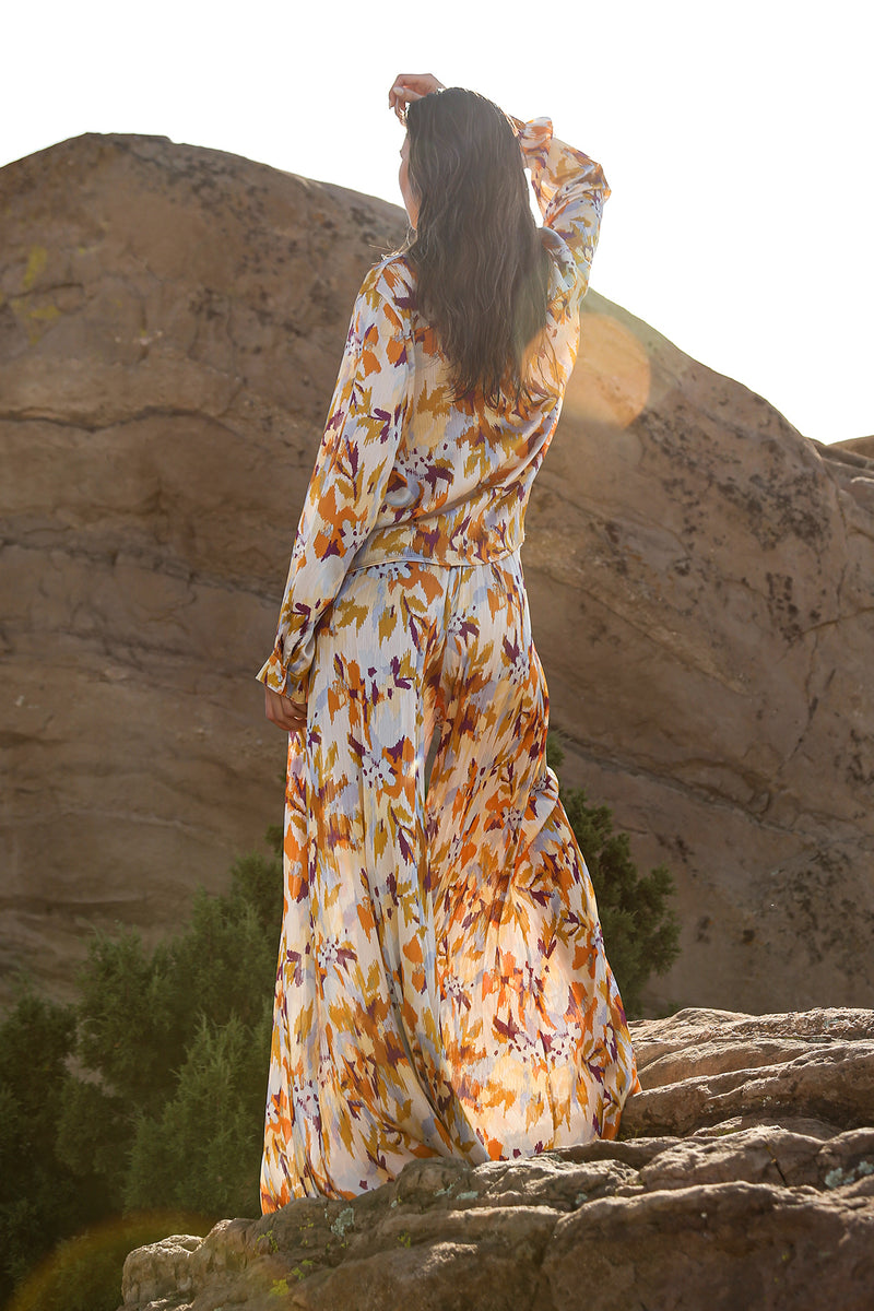 Athena Multicolor Print Blouse & Pleat Pants Set - Shop Beulah Style