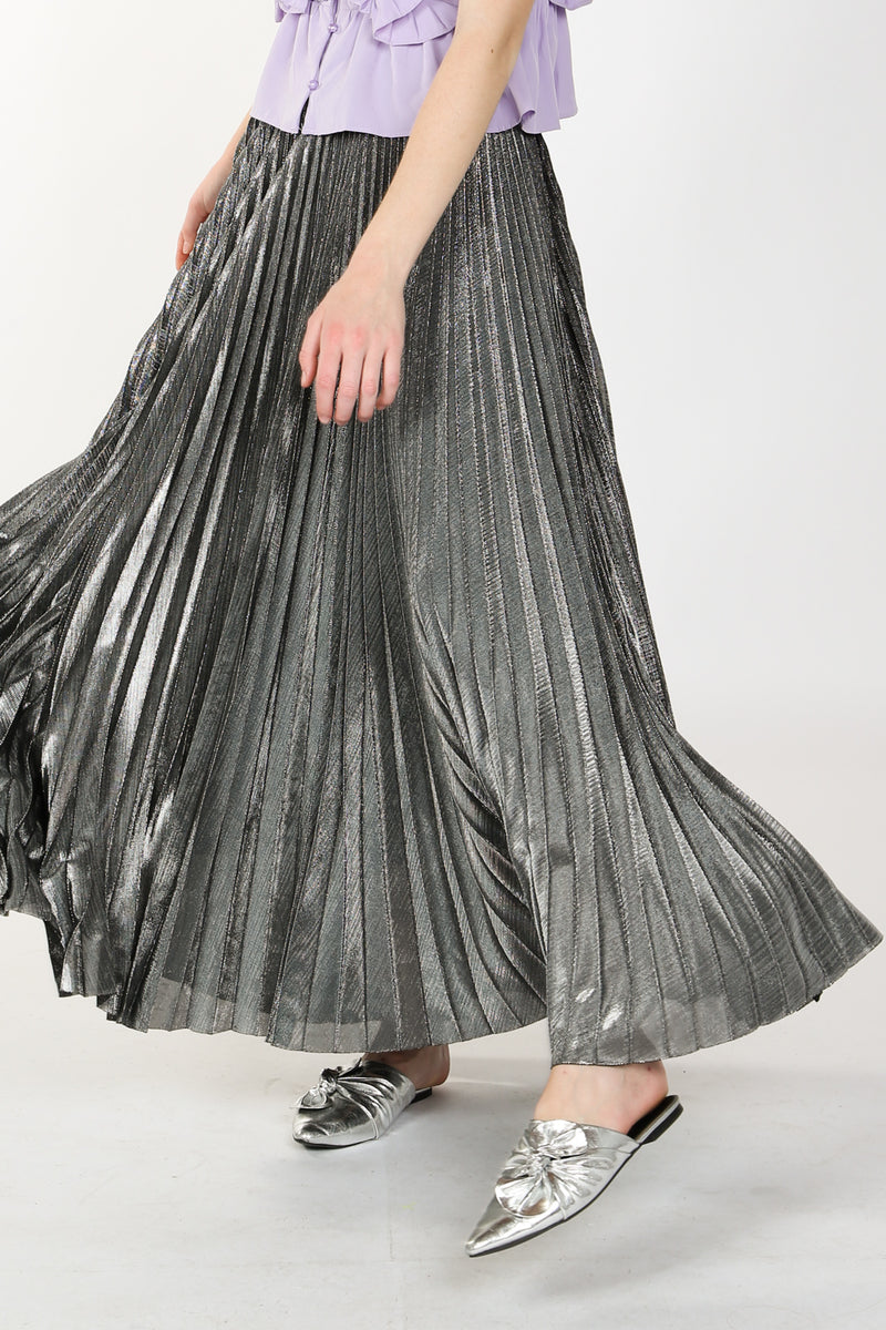 Seville Metallic Pleated Maxi Skirt - Shop Beulah Style