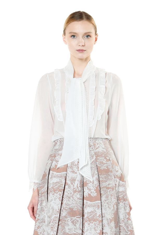 Tied High Collar Sheer Blouse - Shop Beulah Style