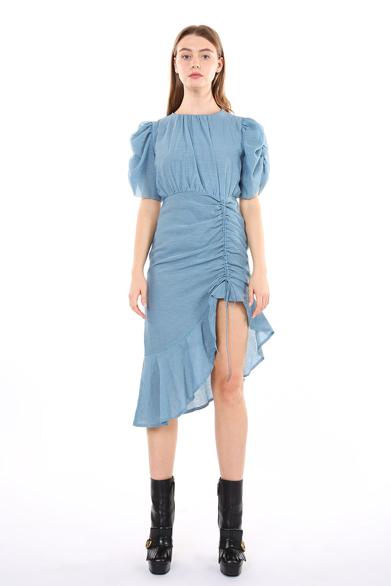 Round Neck Ruched Dress - Shop Beulah Style