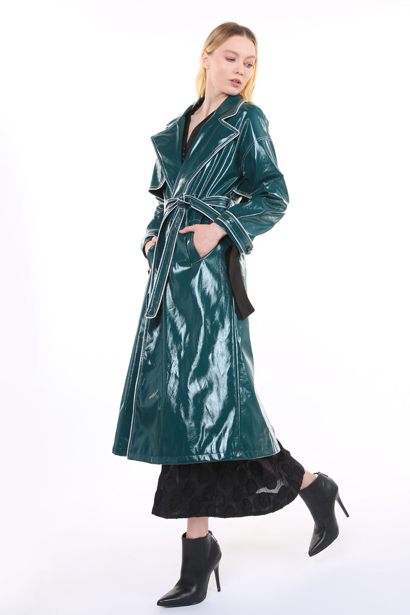 Vinyl Green Trench Coat - Shop Beulah Style