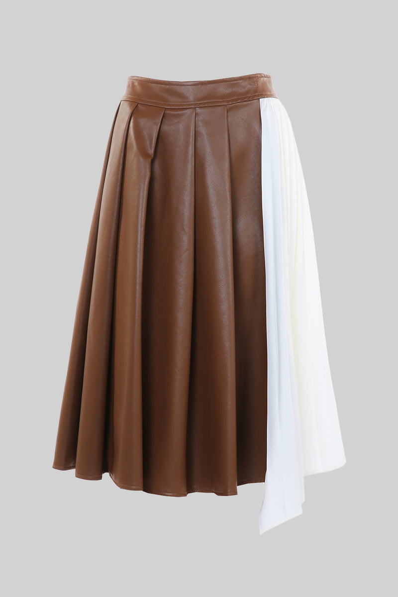 Pleated Faux Leather Skirt with mixed material - Shop Beulah Style