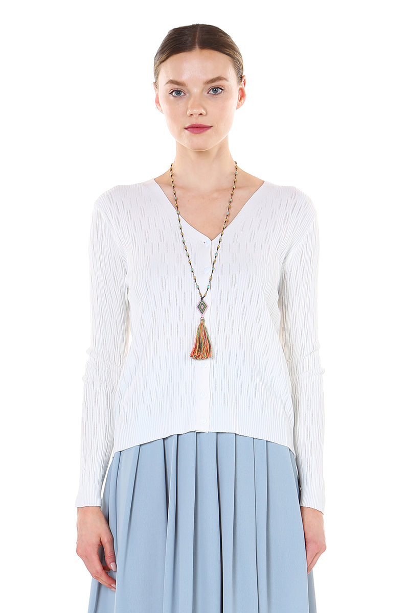 Textured V Neck Cardigan - Shop Beulah Style