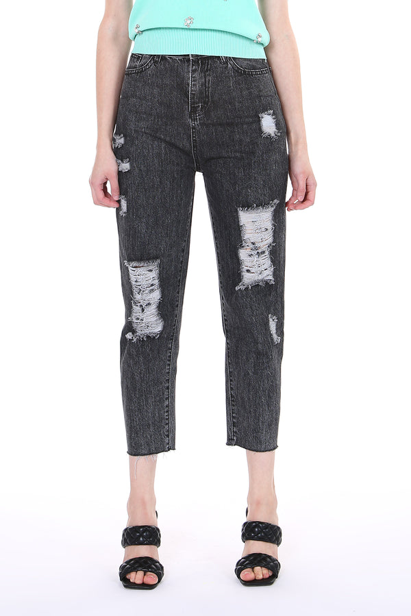 Destructed Cropped Denim Pants - Shop Beulah Style