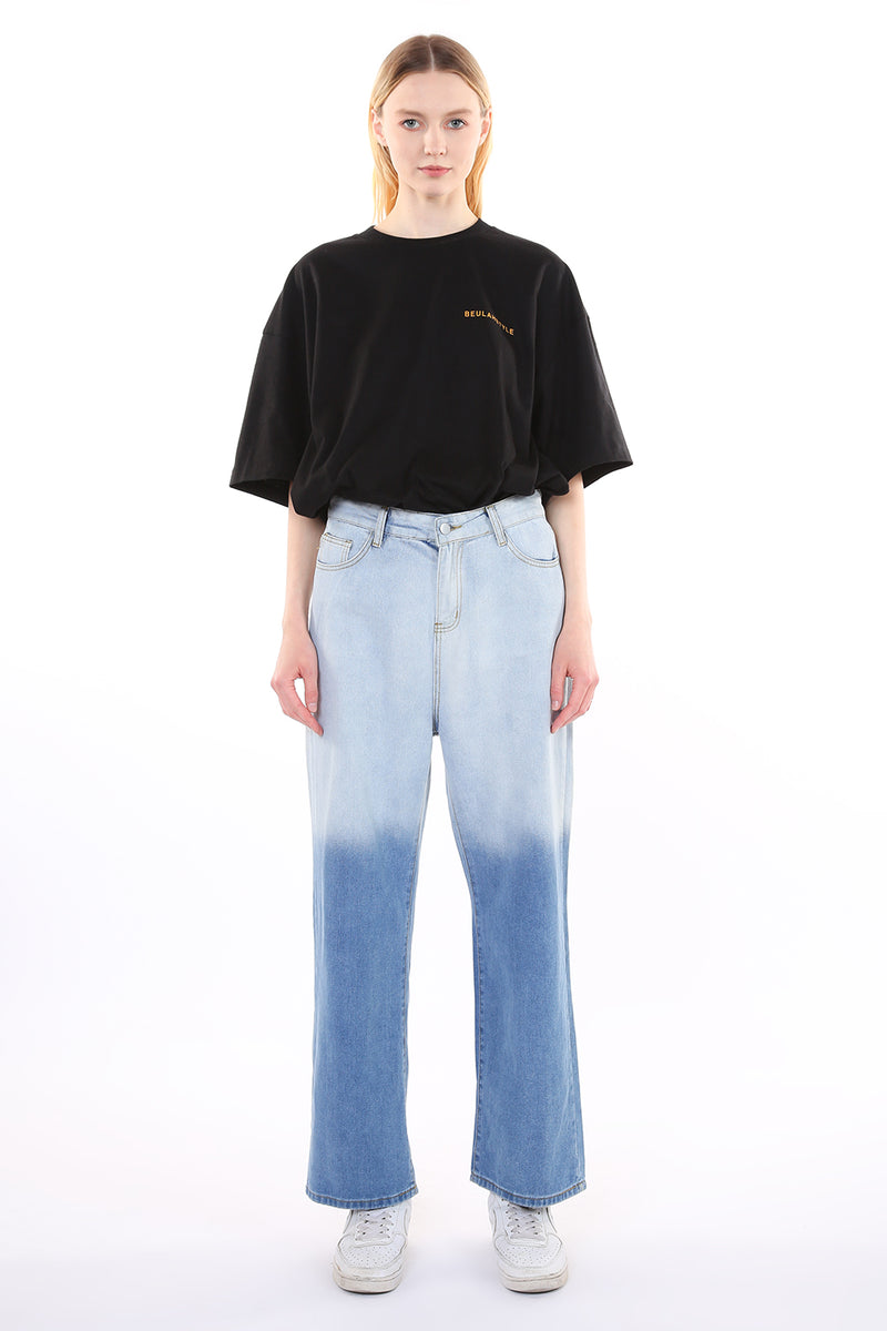 Wide Denim Pants With Color Gradation | Shop Beulah Style